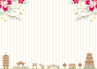 城下町　桜　春　ストライプ背景