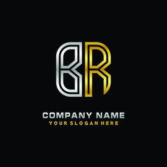 initial letter BR logo Abstract vector minimalist. letter logo gold and silver color