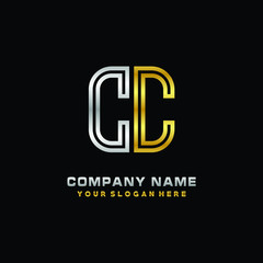 initial letter CC logo Abstract vector minimalist. letter logo gold and silver color