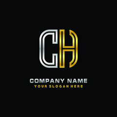 initial letter CH logo Abstract vector minimalist. letter logo gold and silver color