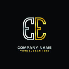 initial letter EE logo Abstract vector minimalist. letter logo gold and silver color