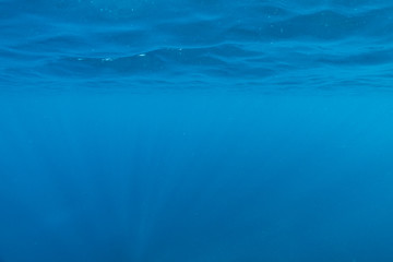 Fototapeta na wymiar Underwater of tropical reef with sea sun rays passing through water.