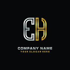 initial letter EH logo Abstract vector minimalist. letter logo gold and silver color