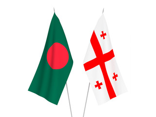 National fabric flags of Georgia and Bangladesh isolated on white background. 3d rendering illustration.