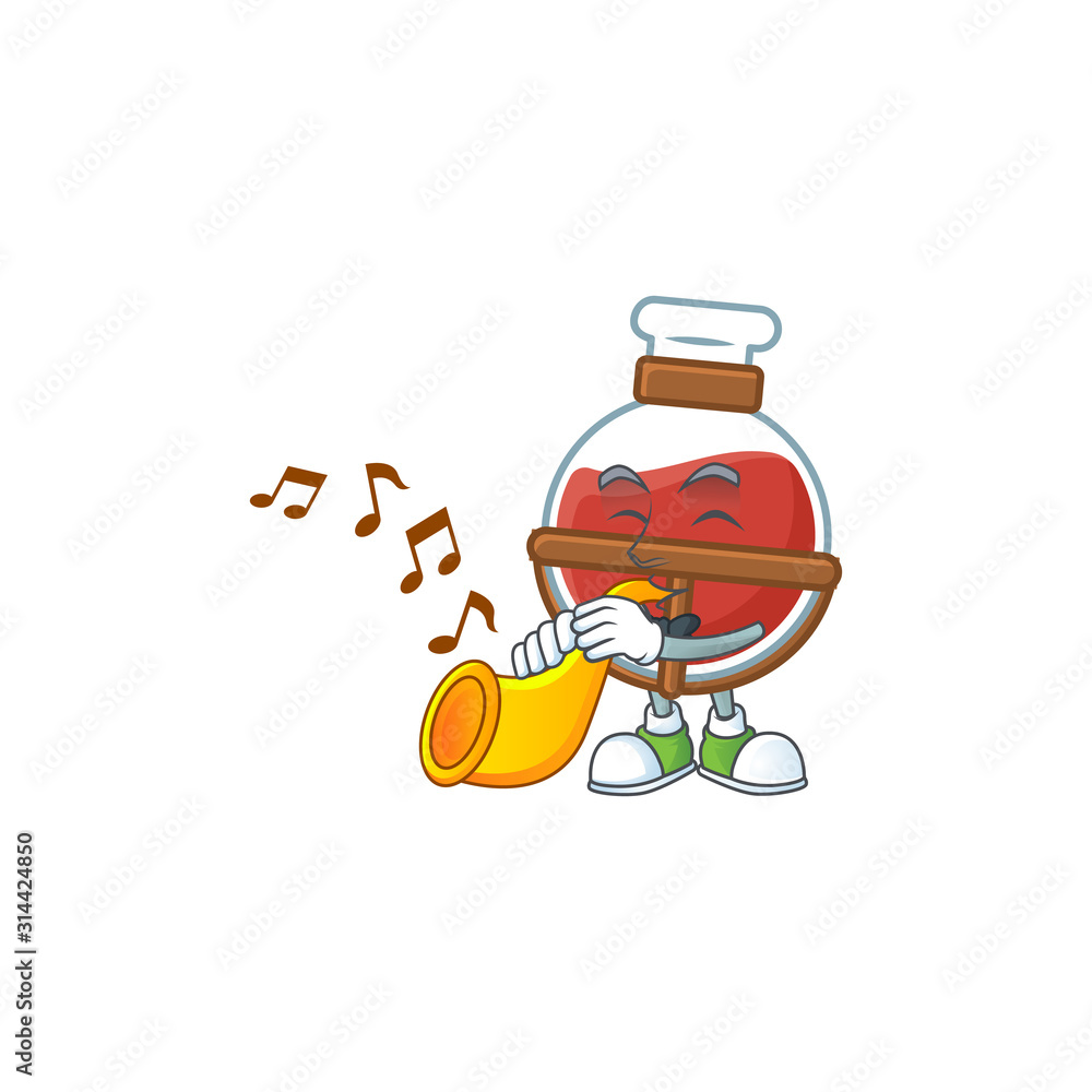 Sticker cartoon character style of red potion performance with trumpet