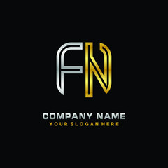 initial letter FN logo Abstract vector minimalist. letter logo gold and silver color