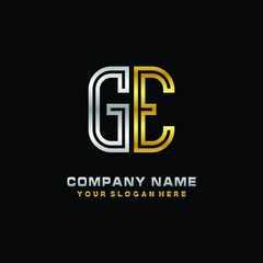 initial letter GE logo Abstract vector minimalist. letter logo gold and silver color