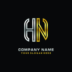 initial letter HN logo Abstract vector minimalist. letter logo gold and silver color