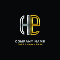initial letter HP logo Abstract vector minimalist. letter logo gold and silver color