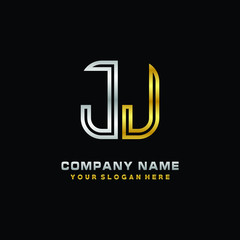 initial letter JJ logo Abstract vector minimalist. letter logo gold and silver color