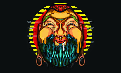 Chinese uncle with beard a vector illustration.