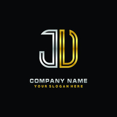initial letter JV logo Abstract vector minimalist. letter logo gold and silver color