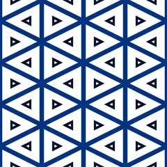 Seamless triangular pattern in blue shades over white background. Textile swatch for cloth, blanket, carpet, wrapping paper