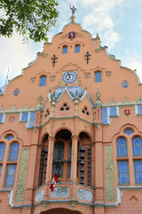 Fototapeta na wymiar View of Town Hall in Kecskemet, Hungary - main facade