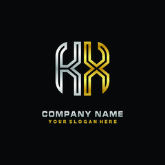 initial letter KX logo Abstract vector minimalist. letter logo gold and silver color