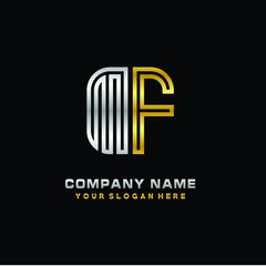 initial letter MF logo Abstract vector minimalist. letter logo gold and silver color