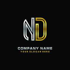 initial letter ND logo Abstract vector minimalist. letter logo gold and silver color