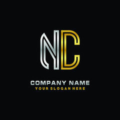 initial letter NC logo Abstract vector minimalist. letter logo gold and silver color