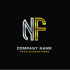 initial letter NF logo Abstract vector minimalist. letter logo gold and silver color