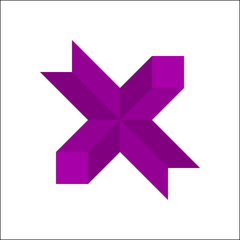 Purple 3d x mark symbol or cross sign on white background vector.