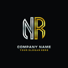 initial letter NR logo Abstract vector minimalist. letter logo gold and silver color