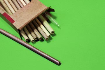 Obraz premium ecological bamboo straw for drinking water say no to plastic zero waste concept