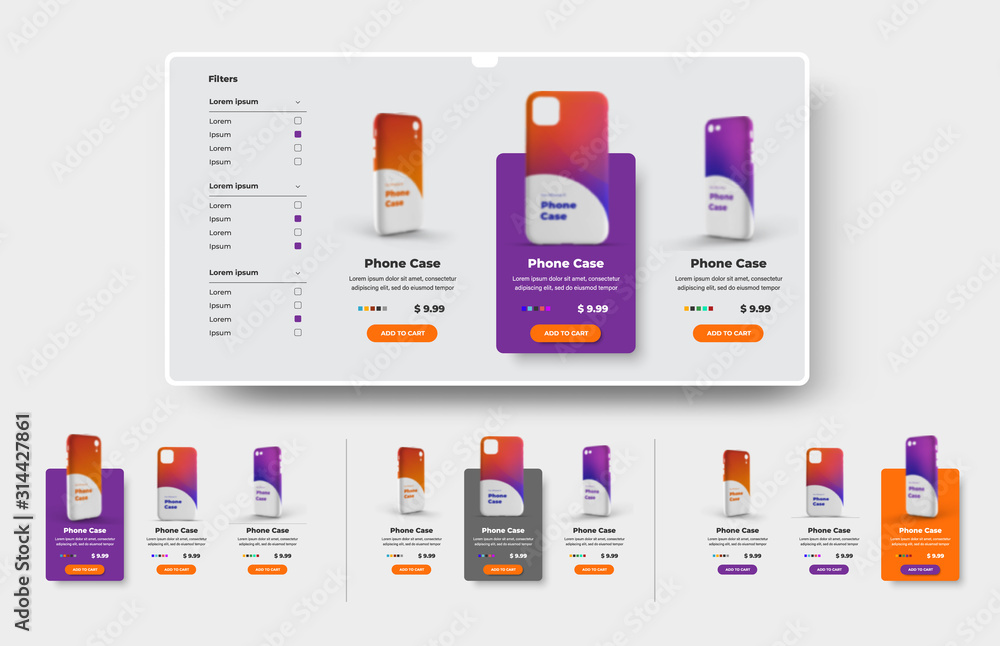 Aufkleber vector ui set of product cards for online store and e-commerce.