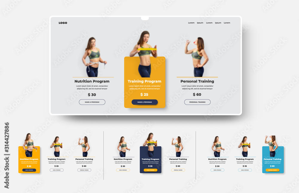 Poster Vector design ui product card set for web site.