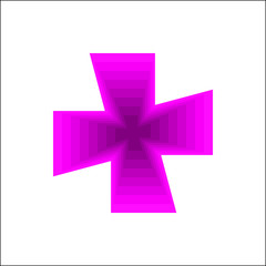 Purple 3d cross symbol or plus sign on white background vector.