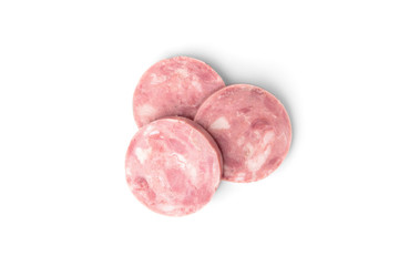  Boiled sausage isolated on white background.