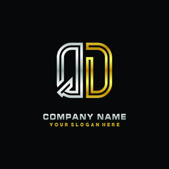 initial letter QD logo Abstract vector minimalist. letter logo gold and silver color
