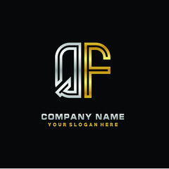 initial letter QF logo Abstract vector minimalist. letter logo gold and silver color