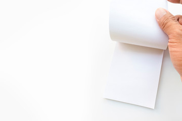 hand is opening memo in a white background