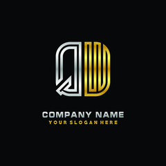initial letter QW logo Abstract vector minimalist. letter logo gold and silver color