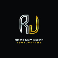 initial letter RJ logo Abstract vector minimalist. letter logo gold and silver color