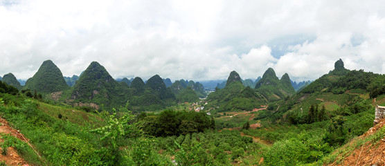 Panoramic landscape of Guilin, Guangxi, China.