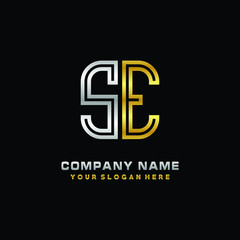 initial letter SE logo Abstract vector minimalist. letter logo gold and silver color