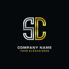 initial letter SC logo Abstract vector minimalist. letter logo gold and silver color