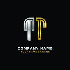 initial letter TT logo Abstract vector minimalist. letter logo gold and silver color