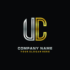 initial letter UC logo Abstract vector minimalist. letter logo gold and silver color
