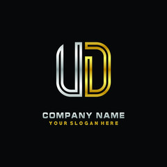 initial letter UD logo Abstract vector minimalist. letter logo gold and silver color