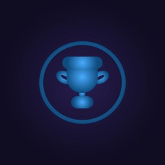 Clasy blue color cup prize award champion winner award in lap, icon, logo, sign with gradient on dark purple background for app, for game, for website vector