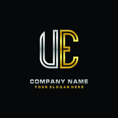 initial letter UE logo Abstract vector minimalist. letter logo gold and silver color