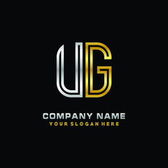 initial letter UG logo Abstract vector minimalist. letter logo gold and silver color