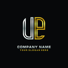 Fototapeta premium initial letter UP logo Abstract vector minimalist. letter logo gold and silver color