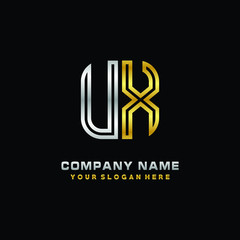 Fototapeta premium initial letter UX logo Abstract vector minimalist. letter logo gold and silver color