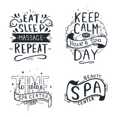 Set of Spa and Relax Center hand draw letterings.