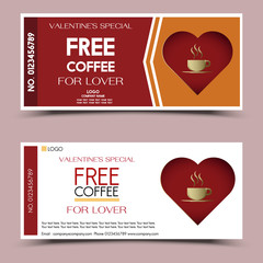 Free coffee coupon for lover. Special valentine sale.