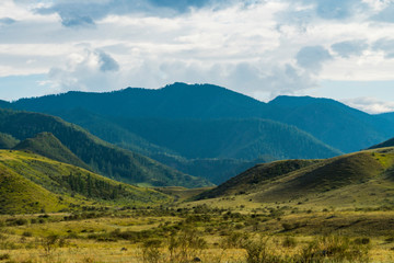 Background image of a mountain landscape. Russia, Siberia, Altai