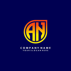 letter AN orange abstract logo, with a blue background